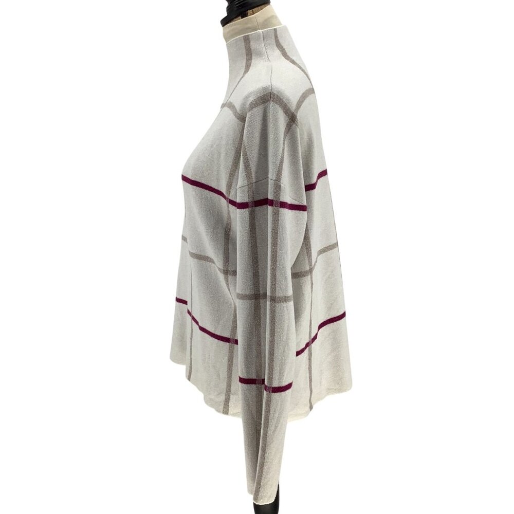 Tahari Womens XL Plaid Mock Neck Sweater Beige Burgundy Rayon Blend - Picture 4 of 6
